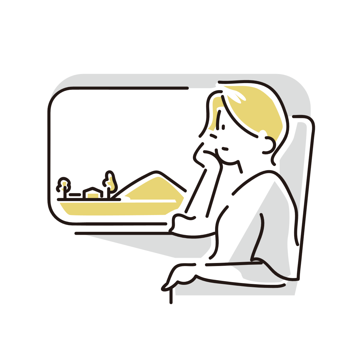 遠くを見つめる女性のイラスト